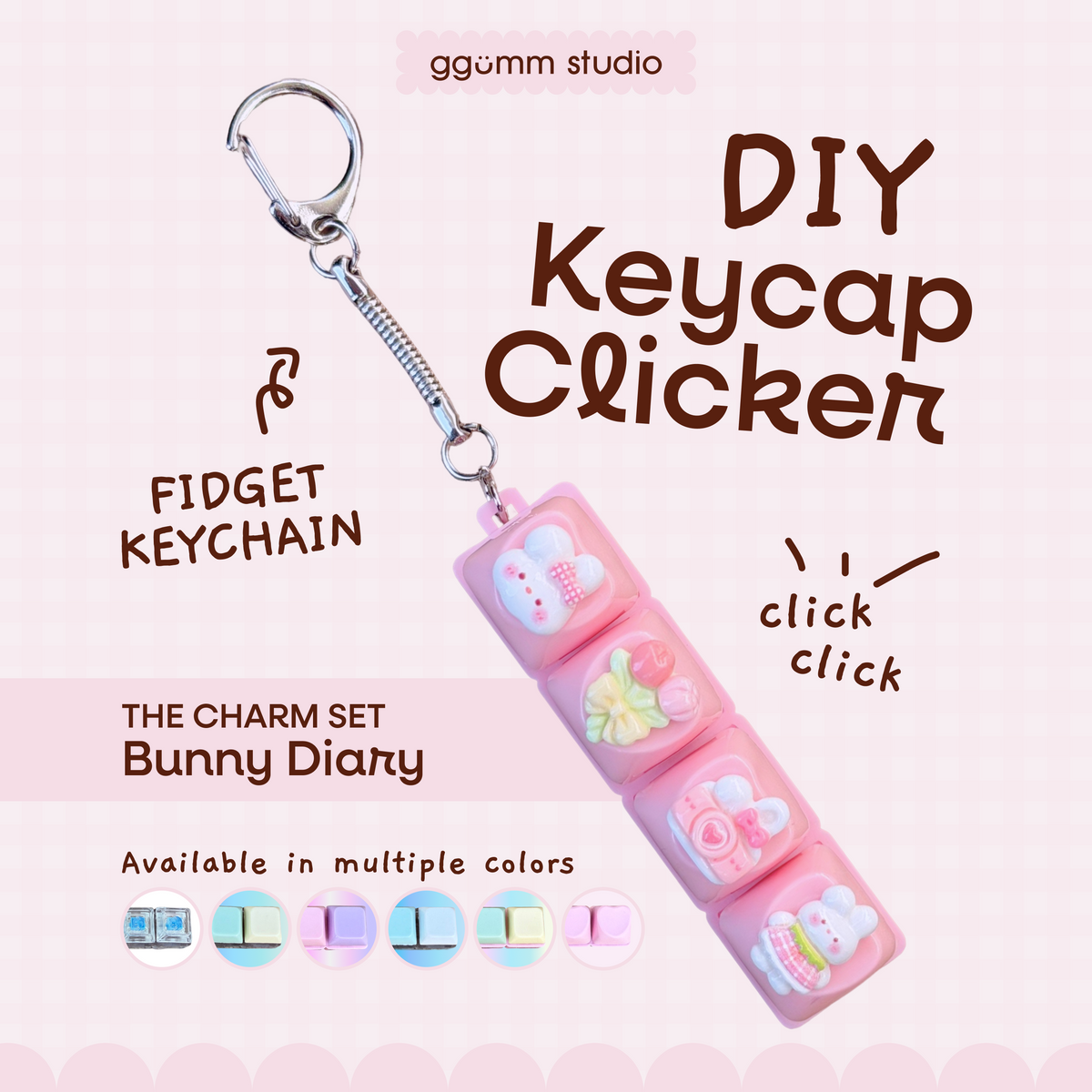 DIY Fidget Keycap Clicker Keychain | Bunny Diary Charm Set