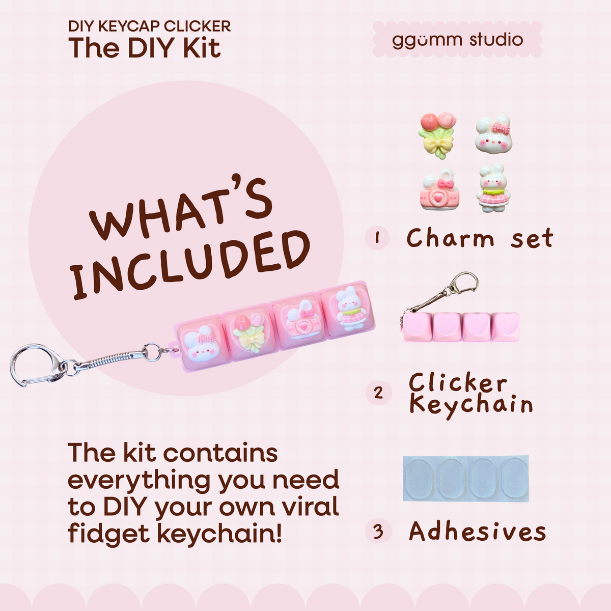 DIY Fidget Keycap Clicker Keychain | Bunny Diary Charm Set
