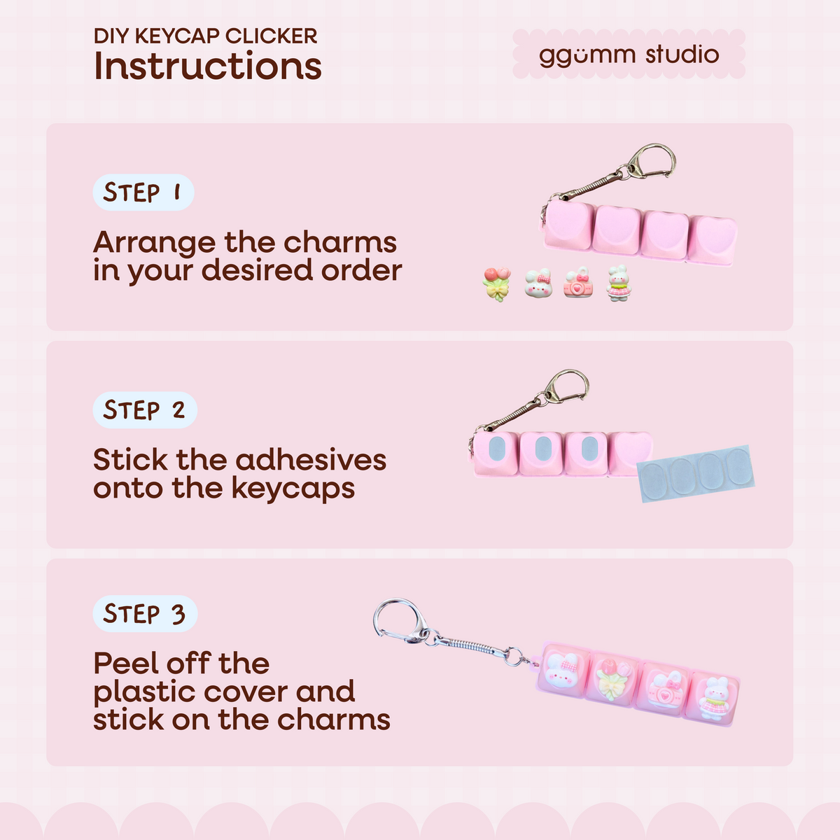 DIY Fidget Keycap Clicker Keychain | Bunny Diary Charm Set