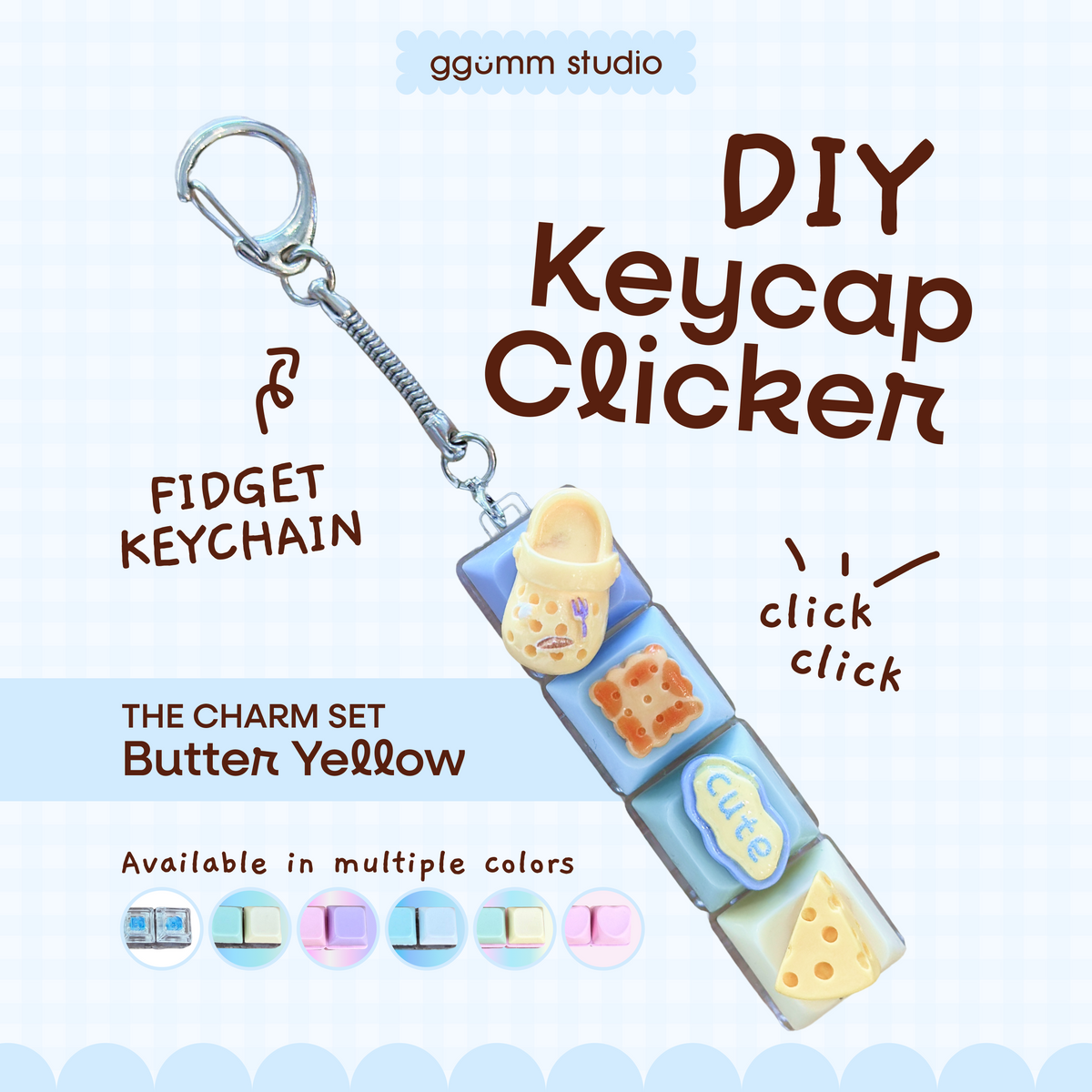 DIY Fidget Keycap Clicker Keychain | Butter Yellow Charm Set