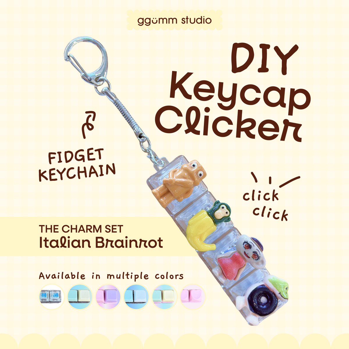 DIY Fidget Keycap Clicker Keychain | Italian Brainrot Charm Set