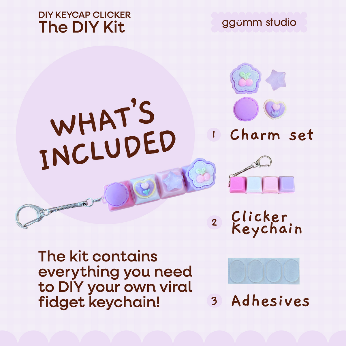 DIY Fidget Keycap Clicker Keychain | Lilac Hour Charm Set